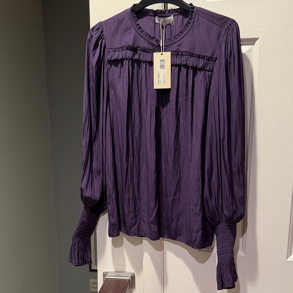 Ramy Brook Plum Ruffle Yoke Long-Sleeve Blouse